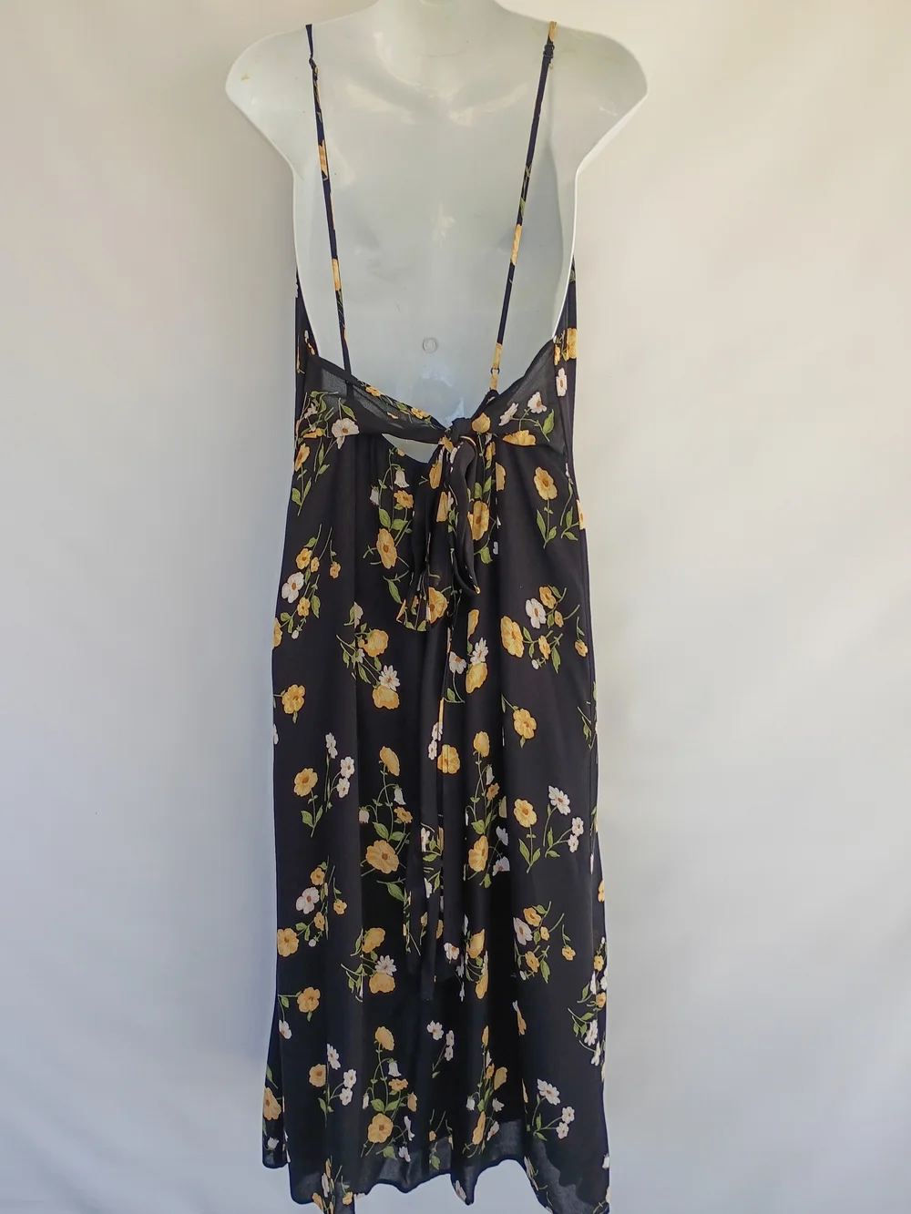Reformation Dietrich Black Yellow Floral Dress Midi Flare Skirt Open Back Large - Picture 10 of 12